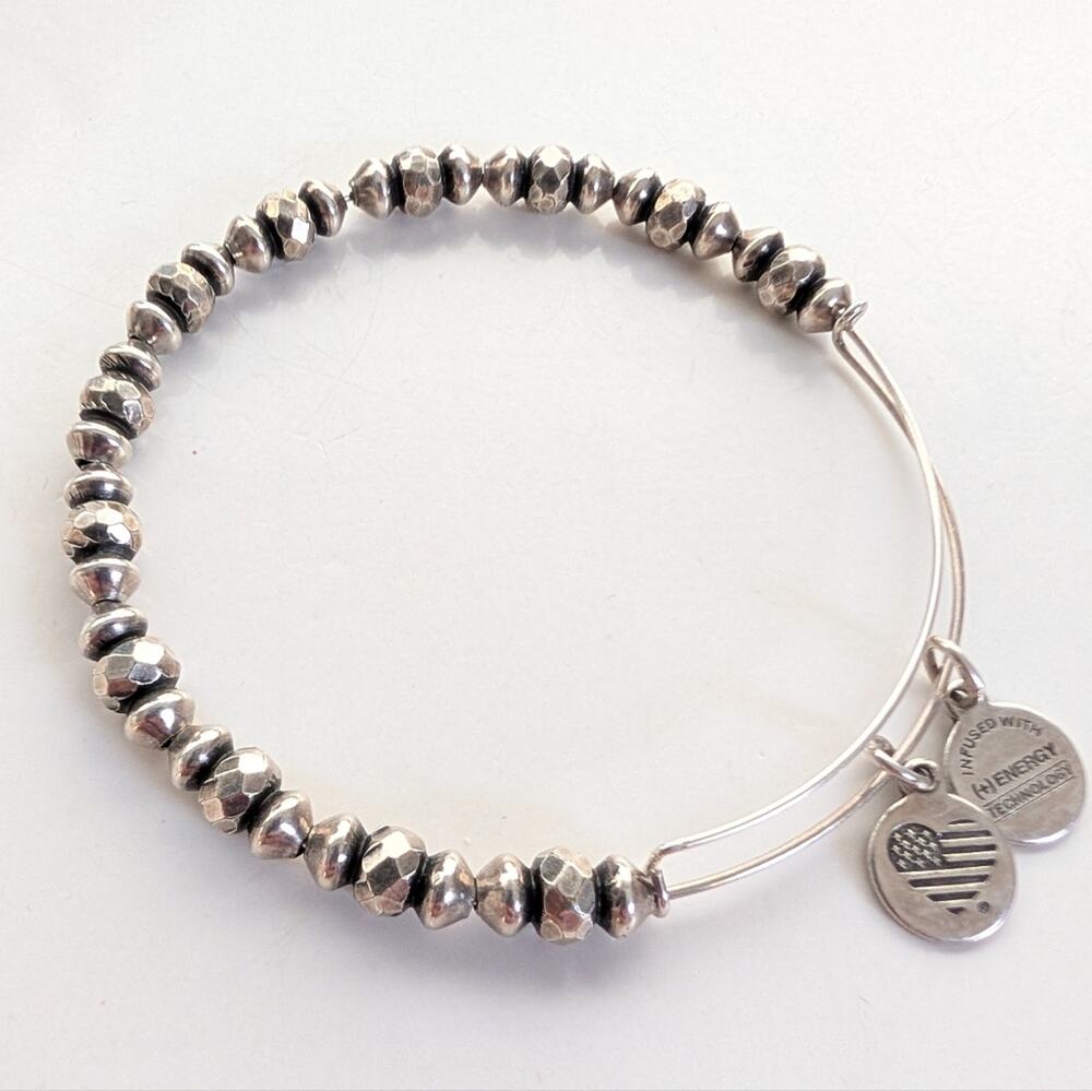Alex And Ani Silver Tone Adjustable Faceted Beaded Boho Layering Bracelet